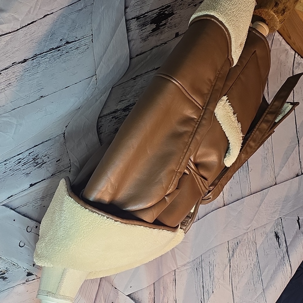 WeWoreWhat Brown and Cream Teddy Jacket In Medium As Is - Picture 4 of 7